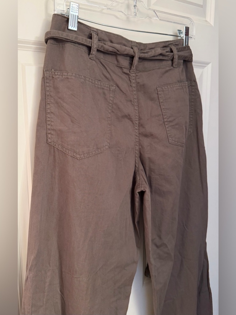 OAT 100% Cotton Wide Leg Full Length Pant w/ Tie Belt Closure, Khaki/Olive, 28 - Picture 6 of 11